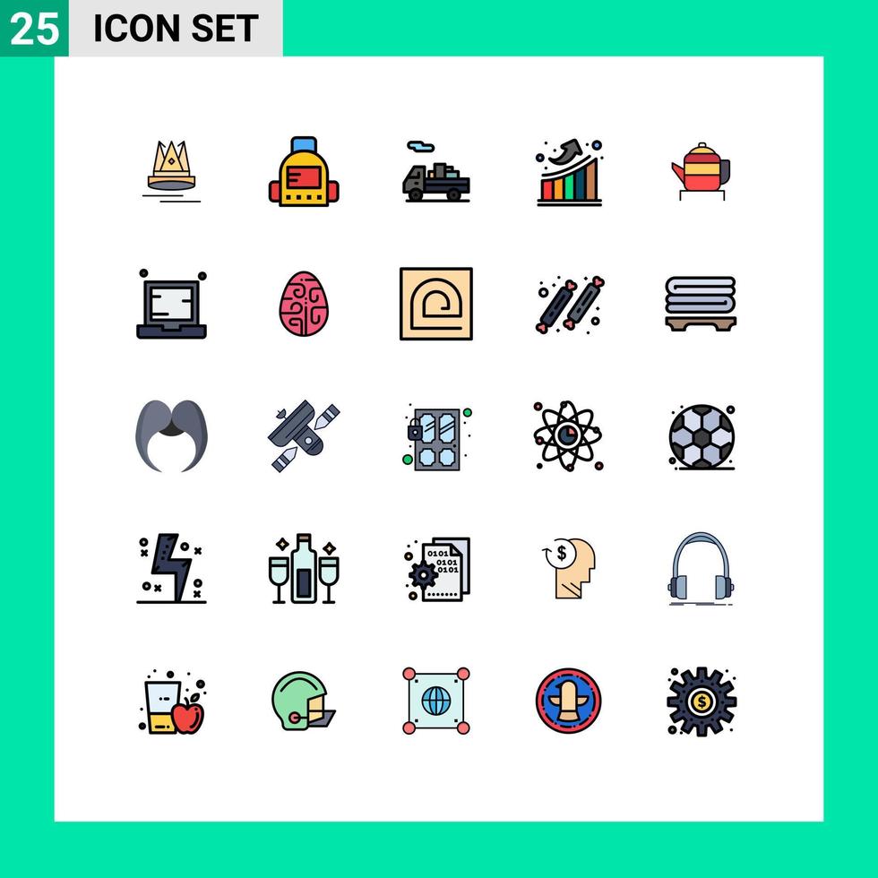 Modern Set of 25 Filled line Flat Colors Pictograph of chinese teapot shipping tea statistics Editable Vector Design Elements
