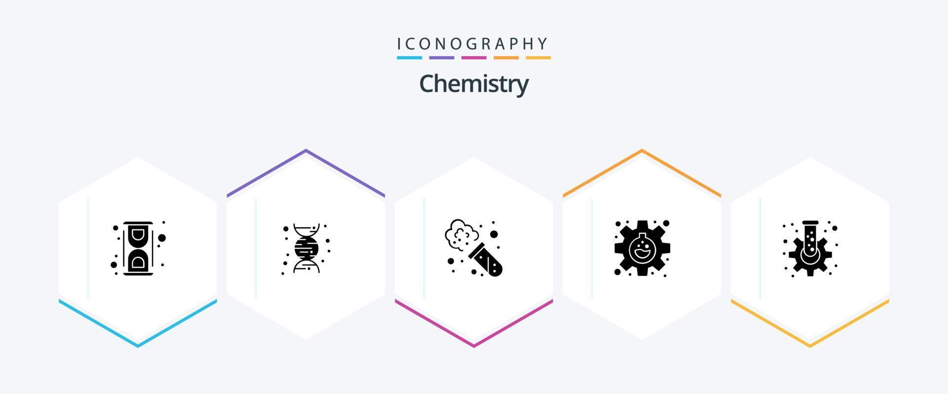 paquete de iconos de 25 glifos de química que incluye equipo. diente. química. investigar. matraz vector