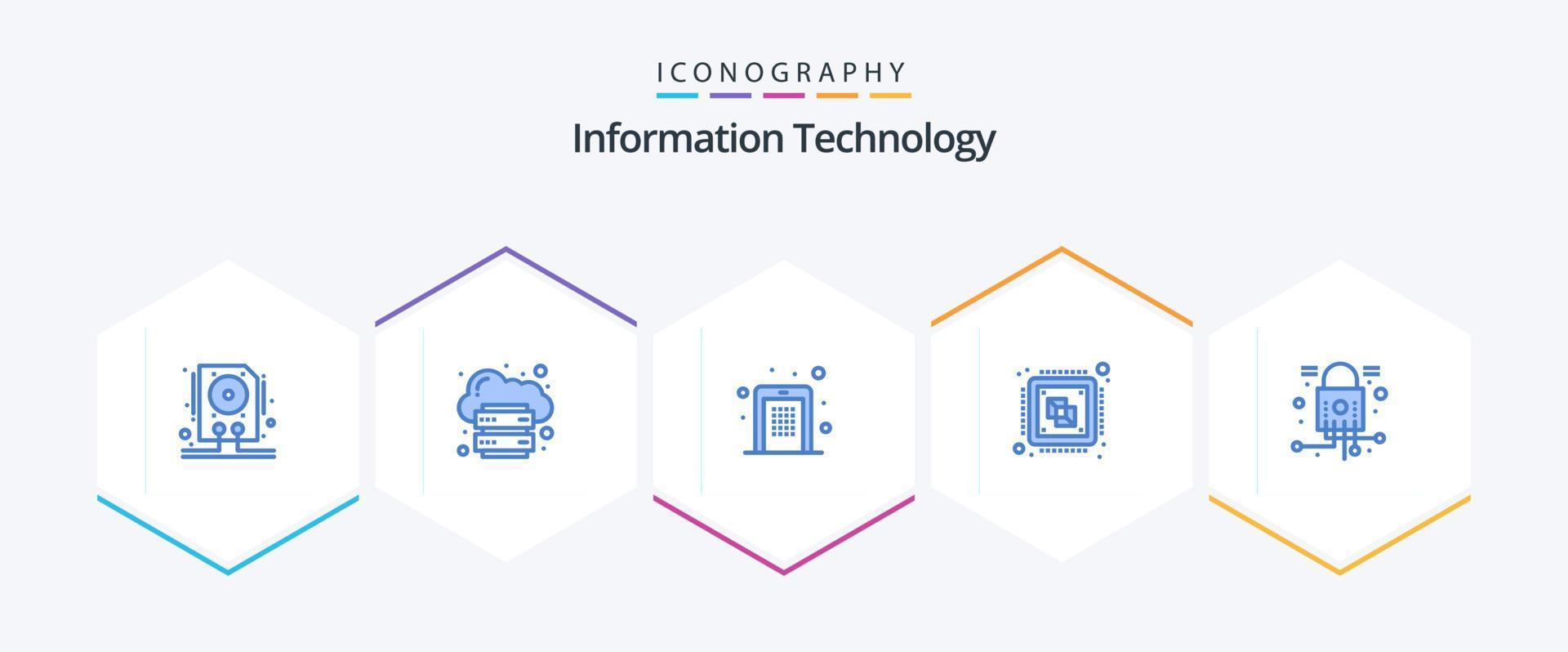 Information Technology 25 Blue icon pack including processing. chip. platform. central. pin vector