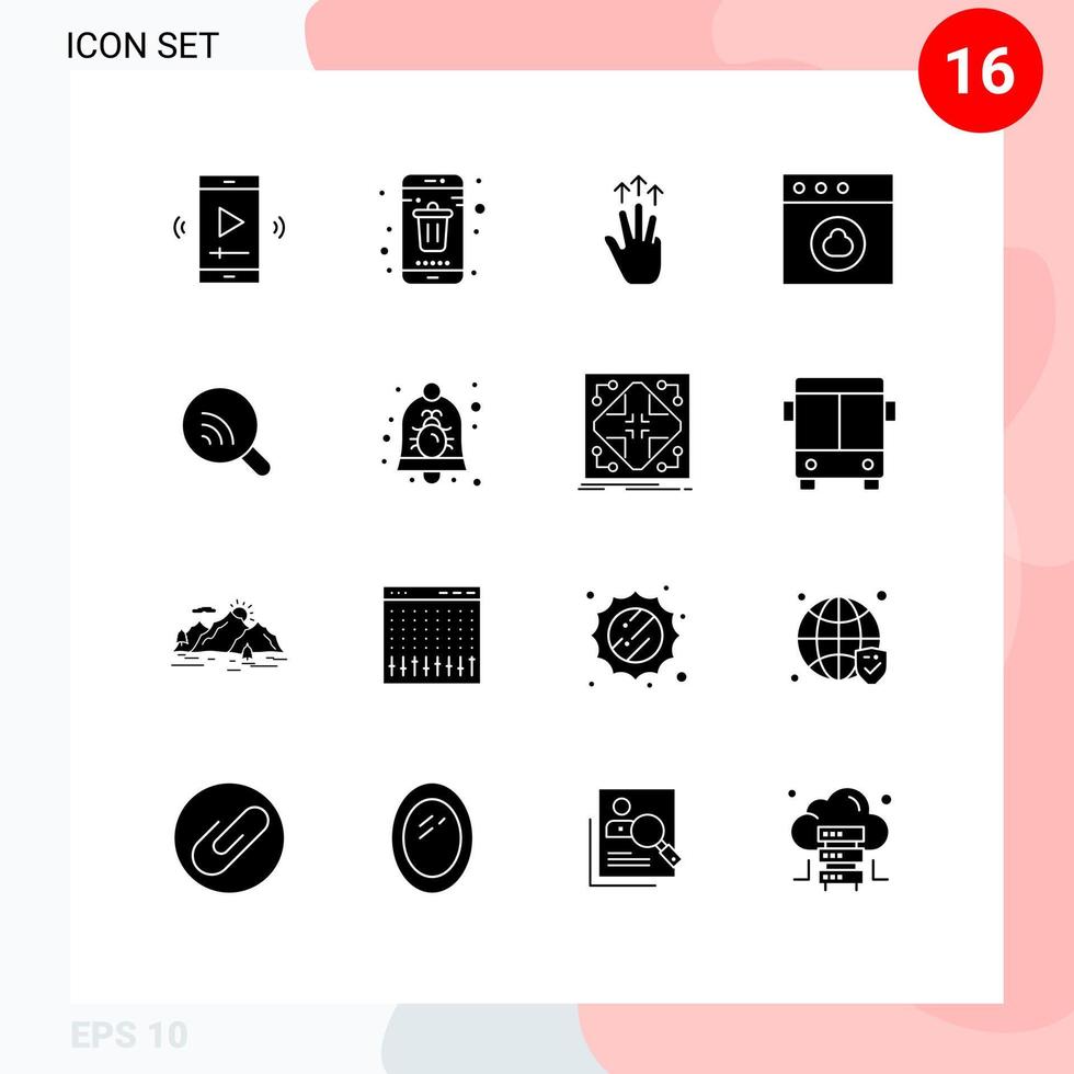 Set of 16 Commercial Solid Glyphs pack for mac app mobile touch mobile Editable Vector Design Elements