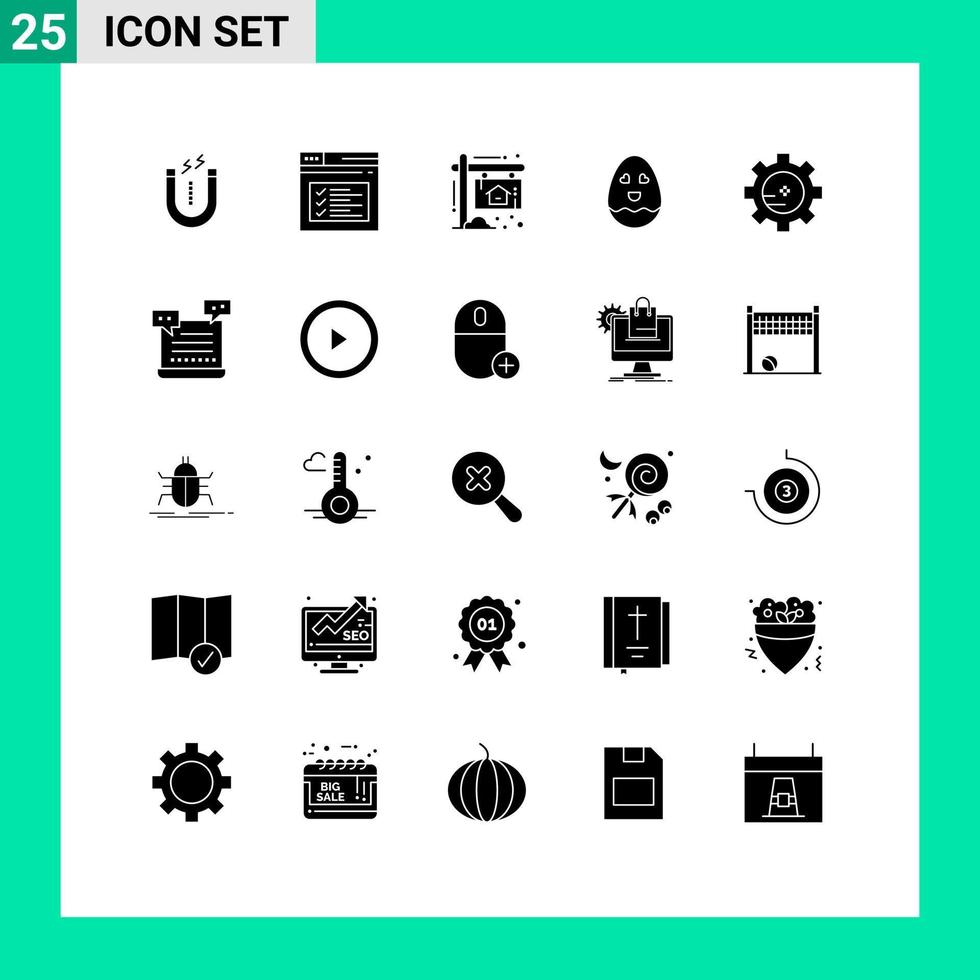 Set of 25 Modern UI Icons Symbols Signs for setting lab easter text happy house Editable Vector Design Elements