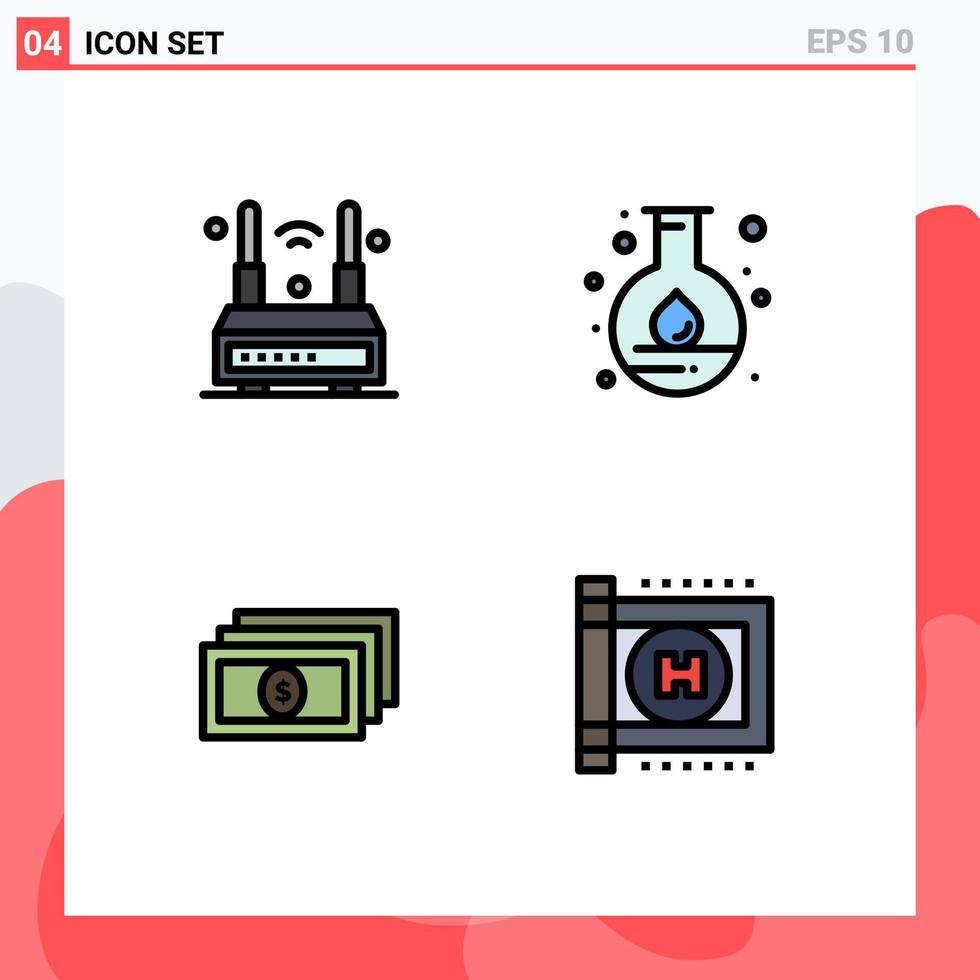 Set of 4 Modern UI Icons Symbols Signs for internet dollar wifi flask cash Editable Vector Design Elements
