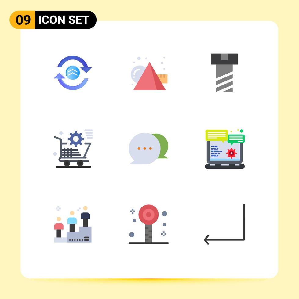 User Interface Pack of 9 Basic Flat Colors of message chat bolt store setting Editable Vector Design Elements