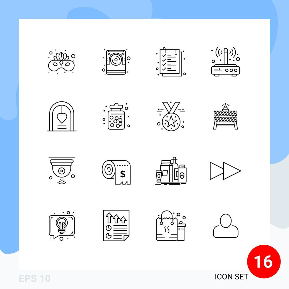 Pack of 16 creative Outlines of arch connection document wifi modem Editable Vector Design Elements