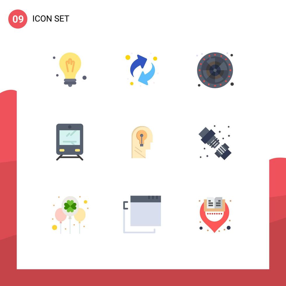 Mobile Interface Flat Color Set of 9 Pictograms of mind head game business transportation Editable Vector Design Elements