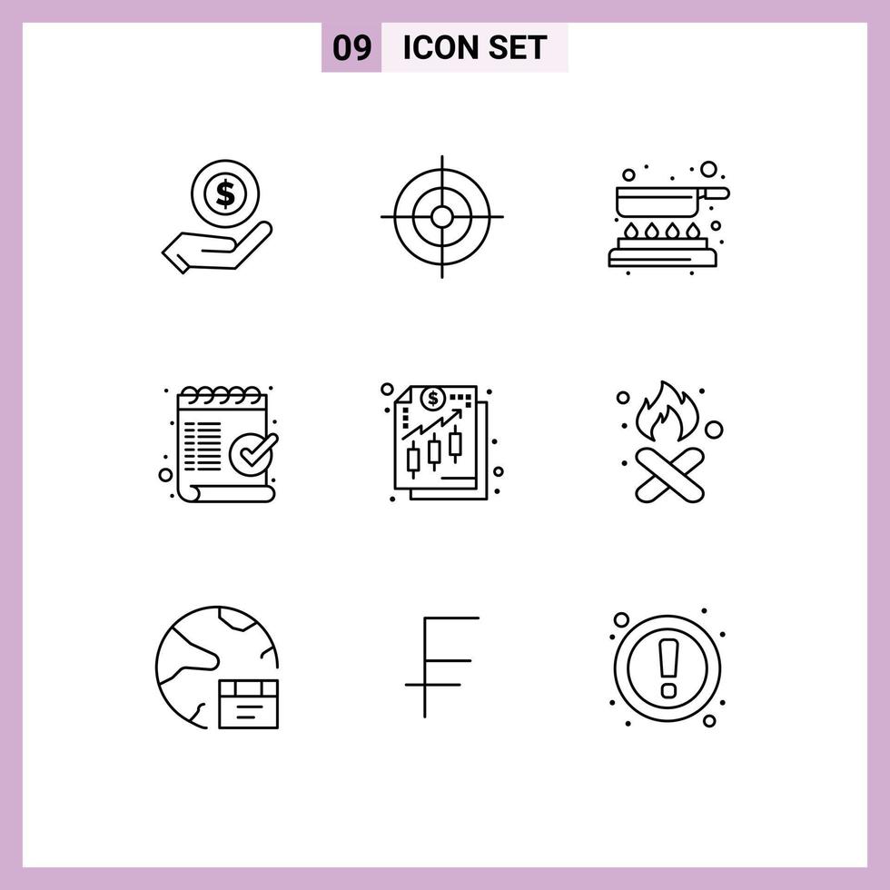 Pack of 9 creative Outlines of finance ok cooking mark checklist Editable Vector Design Elements