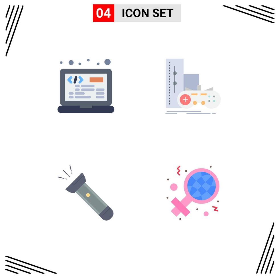 4 Thematic Vector Flat Icons and Editable Symbols of coding torch html joystick flash Editable Vector Design Elements