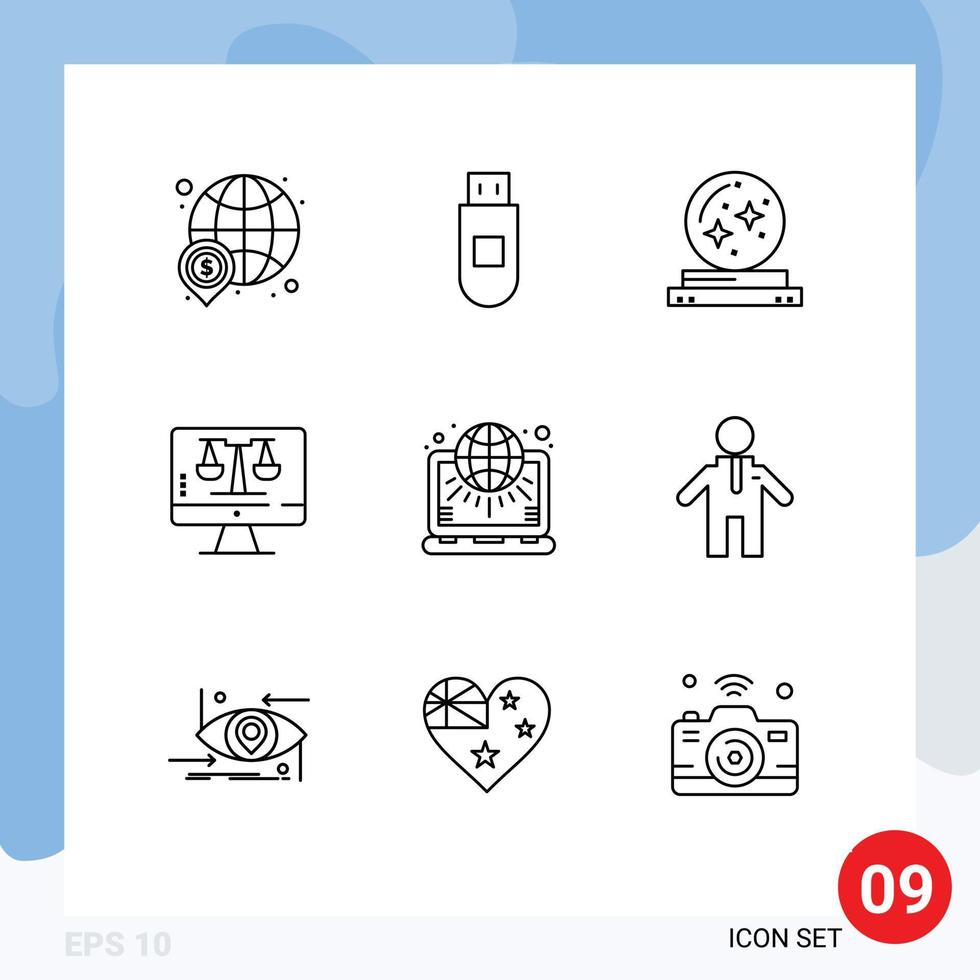 Universal Icon Symbols Group of 9 Modern Outlines of globe tecnology ball computer star Editable Vector Design Elements