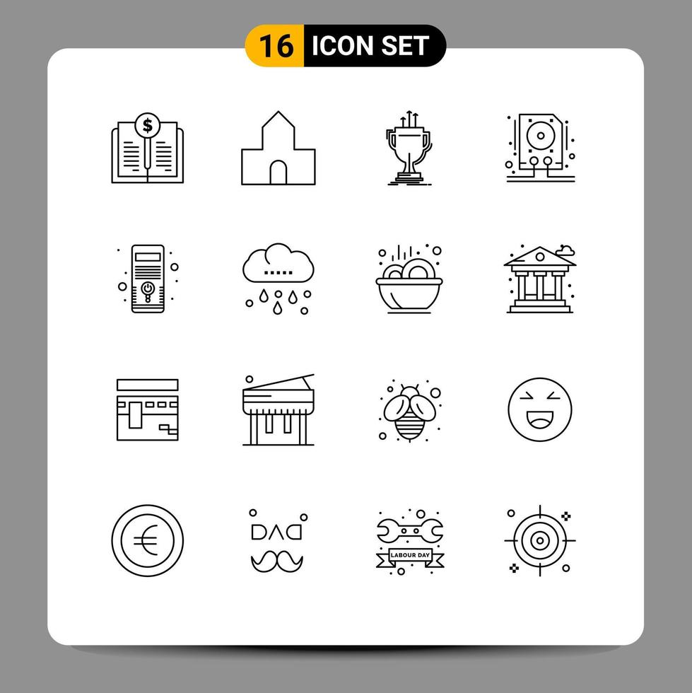 Outline Pack of 16 Universal Symbols of computer hdd award drive prize Editable Vector Design Elements