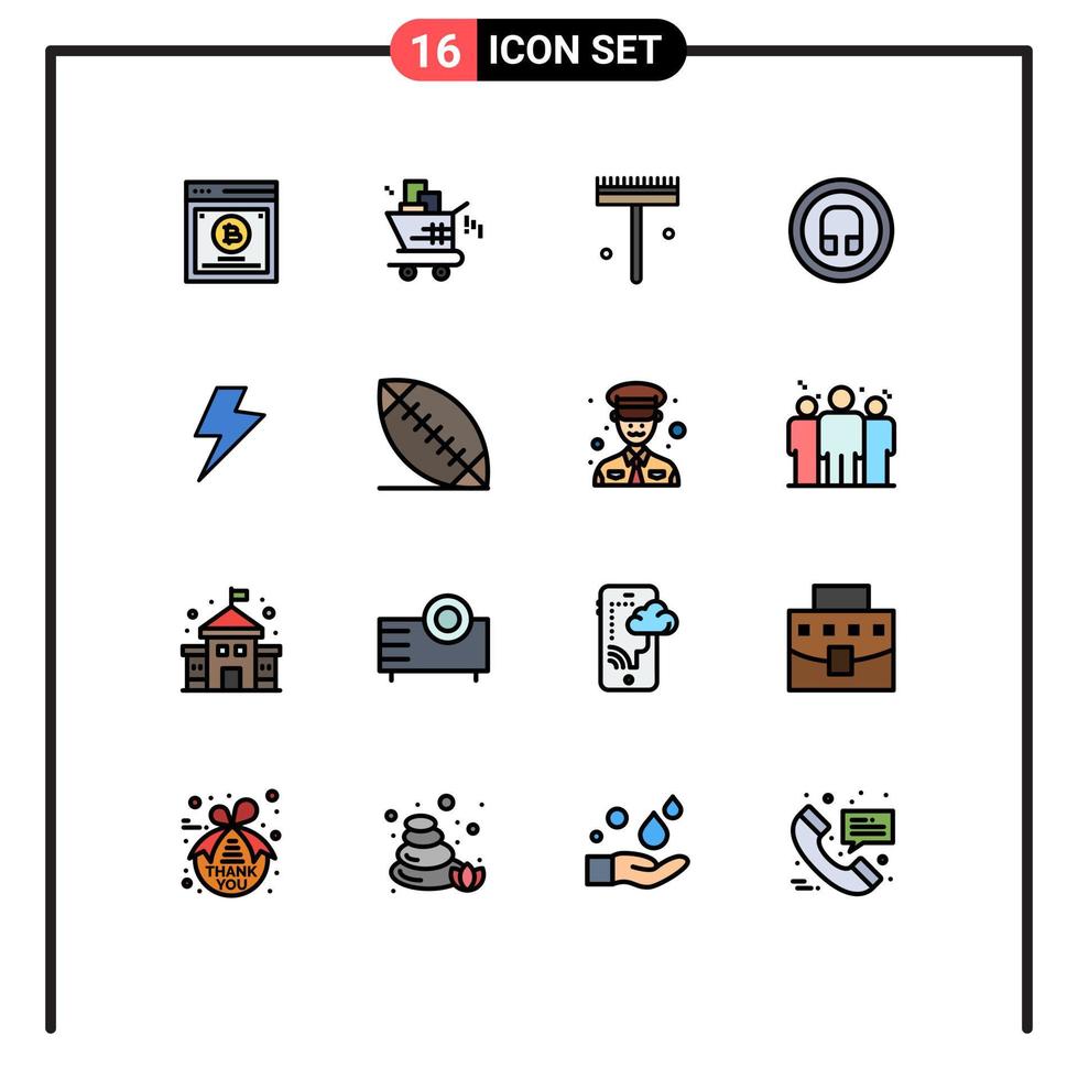 Universal Icon Symbols Group of 16 Modern Flat Color Filled Lines of charg ui garden basic earphone Editable Creative Vector Design Elements