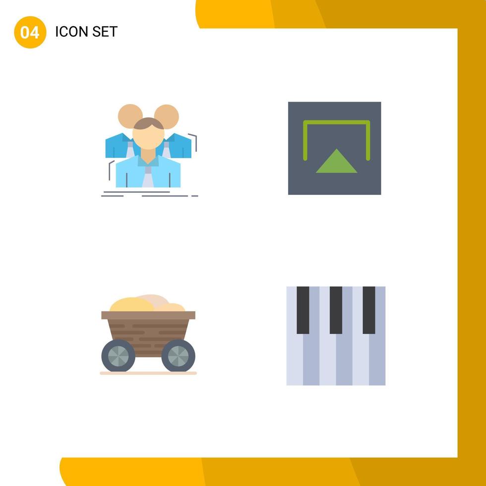 Pack of 4 creative Flat Icons of team cart meeting airplay bangladesh Editable Vector Design Elements