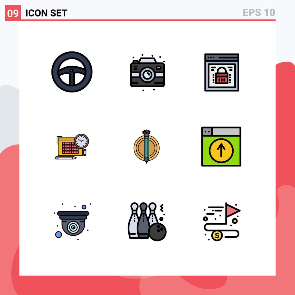 Set of 9 Modern UI Icons Symbols Signs for degree focus page lock pen time Editable Vector Design Elements