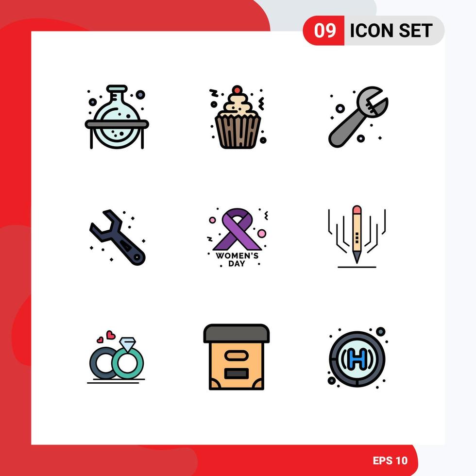 Stock Vector Icon Pack of 9 Line Signs and Symbols for cancer sign tools party plumbing system Editable Vector Design Elements