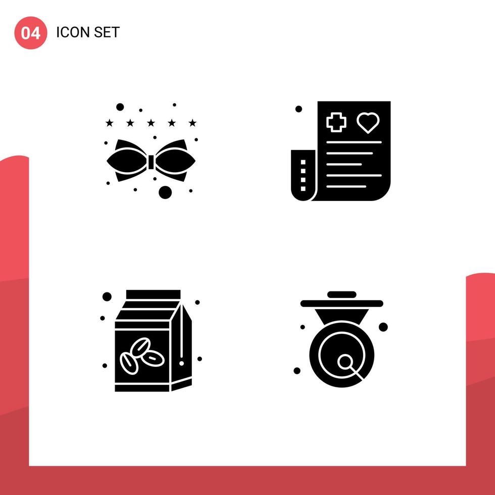 Set of 4 Vector Solid Glyphs on Grid for content coffee rating credit sugar bowl Editable Vector Design Elements