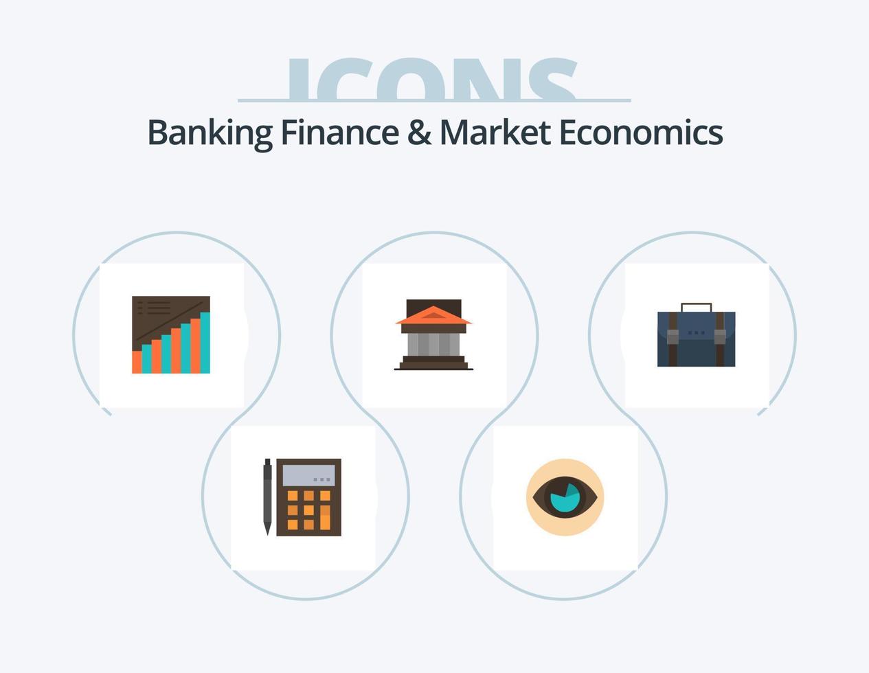 finanzas bancarias y economía de mercado paquete de iconos planos 5 diseño de iconos. banco. presentación. ojo. analítica. gráfico vector