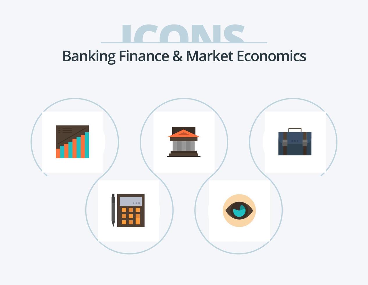 Banking Finance And Market Economics Flat Icon Pack 5 Icon Design. bank. presentation. eye. analytics. chart vector