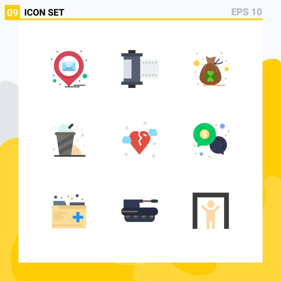 Set of 9 Modern UI Icons Symbols Signs for heart break bag garden fast food Editable Vector Design Elements