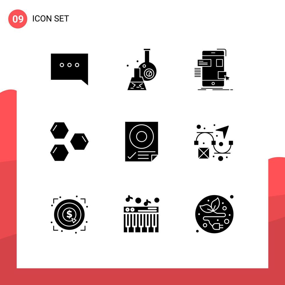 User Interface Pack of 9 Basic Solid Glyphs of space science drag hexagon ux Editable Vector Design Elements