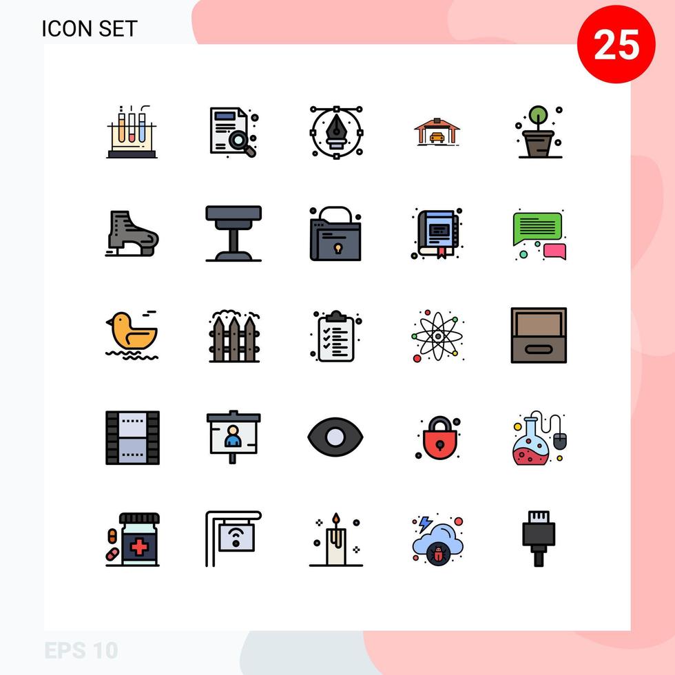 conjunto de 25 iconos de interfaz de usuario modernos símbolos signos para jardinería coche arte construcción lápiz elementos de diseño vectorial editables vector