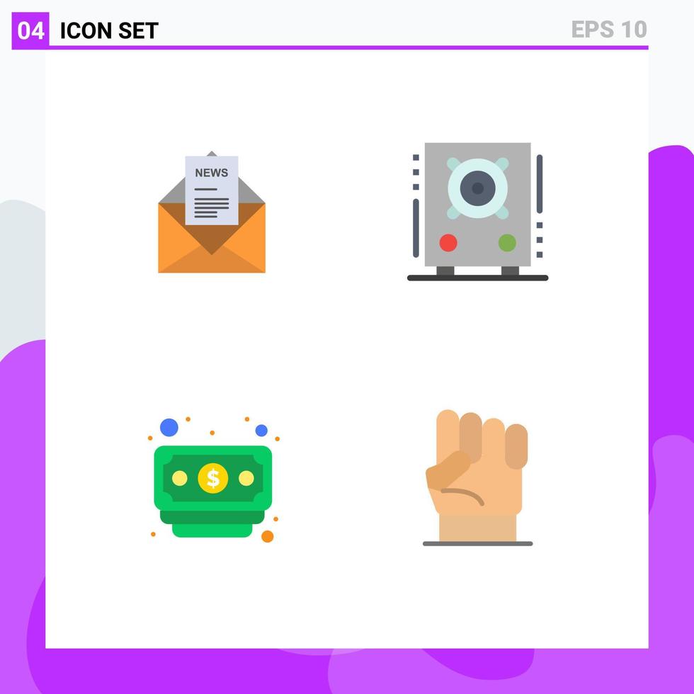 Modern Set of 4 Flat Icons and symbols such as news banking corresponding loudspeaker money Editable Vector Design Elements