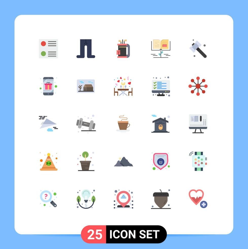 Group of 25 Flat Colors Signs and Symbols for concept hammer golf construction growth knowledge Editable Vector Design Elements