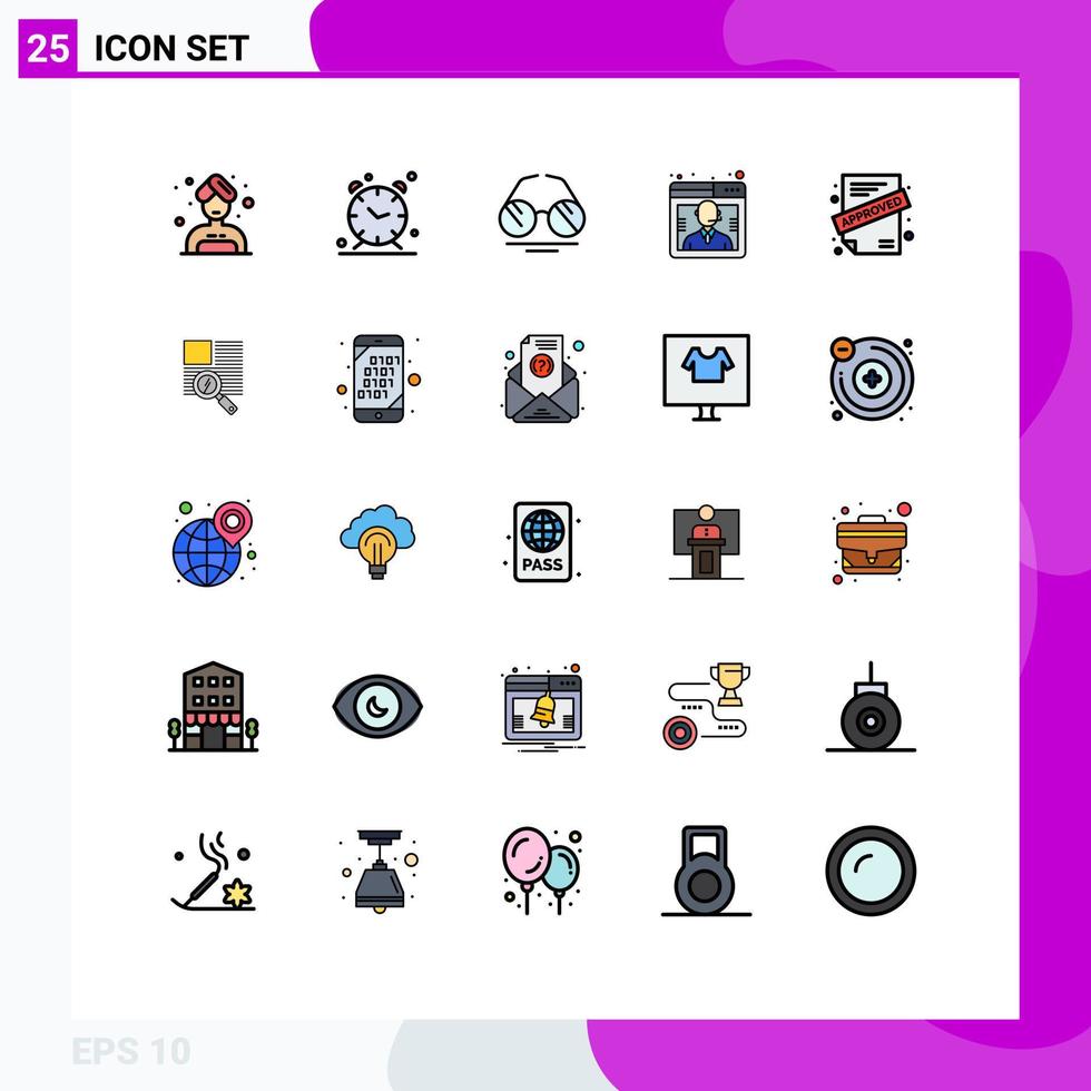 25 Universal Filled line Flat Colors Set for Web and Mobile Applications contract application eye support customer Editable Vector Design Elements