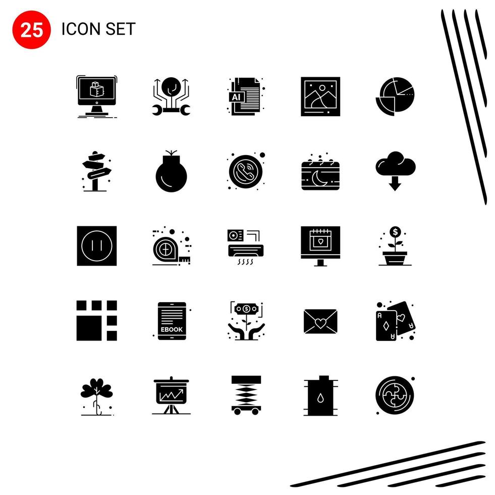 25 Thematic Vector Solid Glyphs and Editable Symbols of chart picture hacking photo camera Editable Vector Design Elements