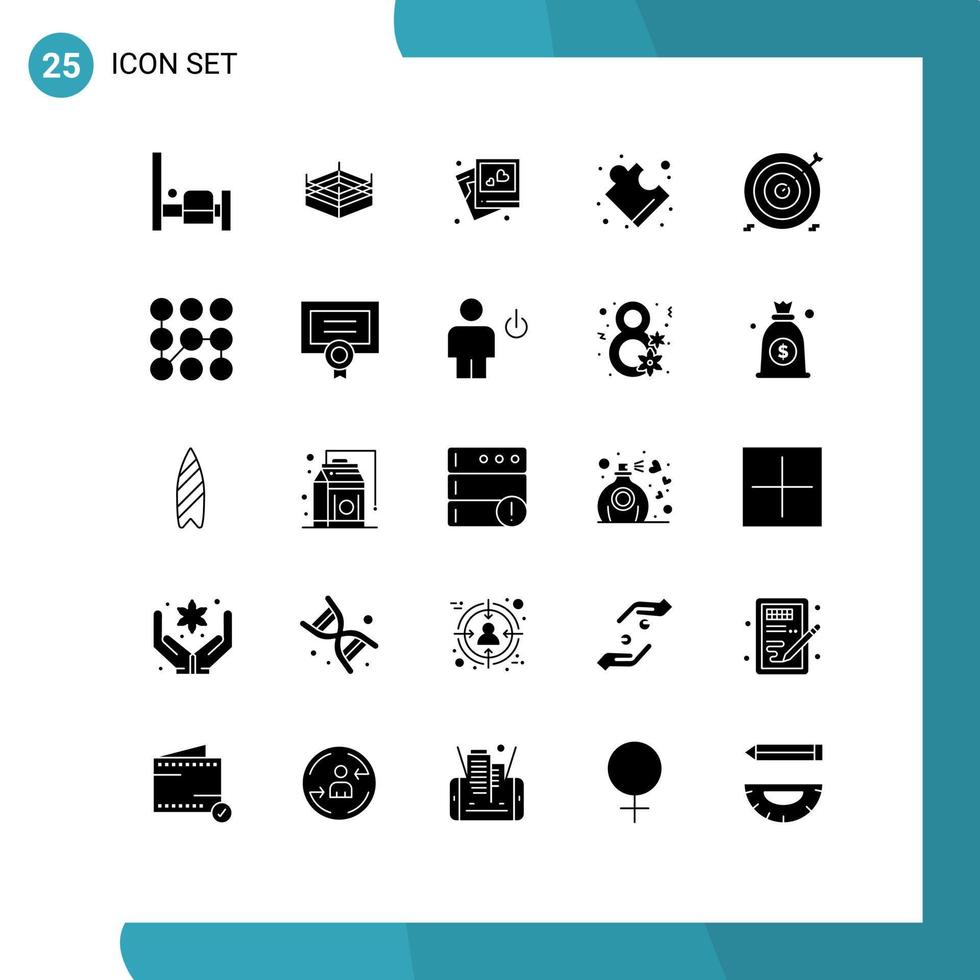 Set of 25 Vector Solid Glyphs on Grid for target cash heart business solution Editable Vector Design Elements