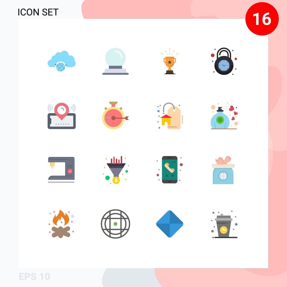 Group of 16 Modern Flat Colors Set for lock alarm trophy winner prize Editable Pack of Creative Vector Design Elements