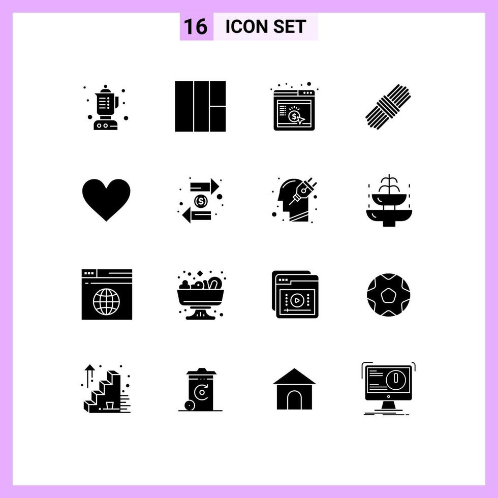 Universal Icon Symbols Group of 16 Modern Solid Glyphs of duty twitter seo like heart Editable Vector Design Elements