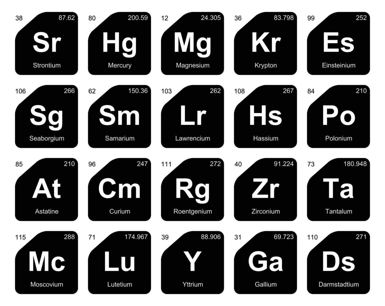 diseño de paquete de iconos de 20 tablas preiodicas de los elementos vector