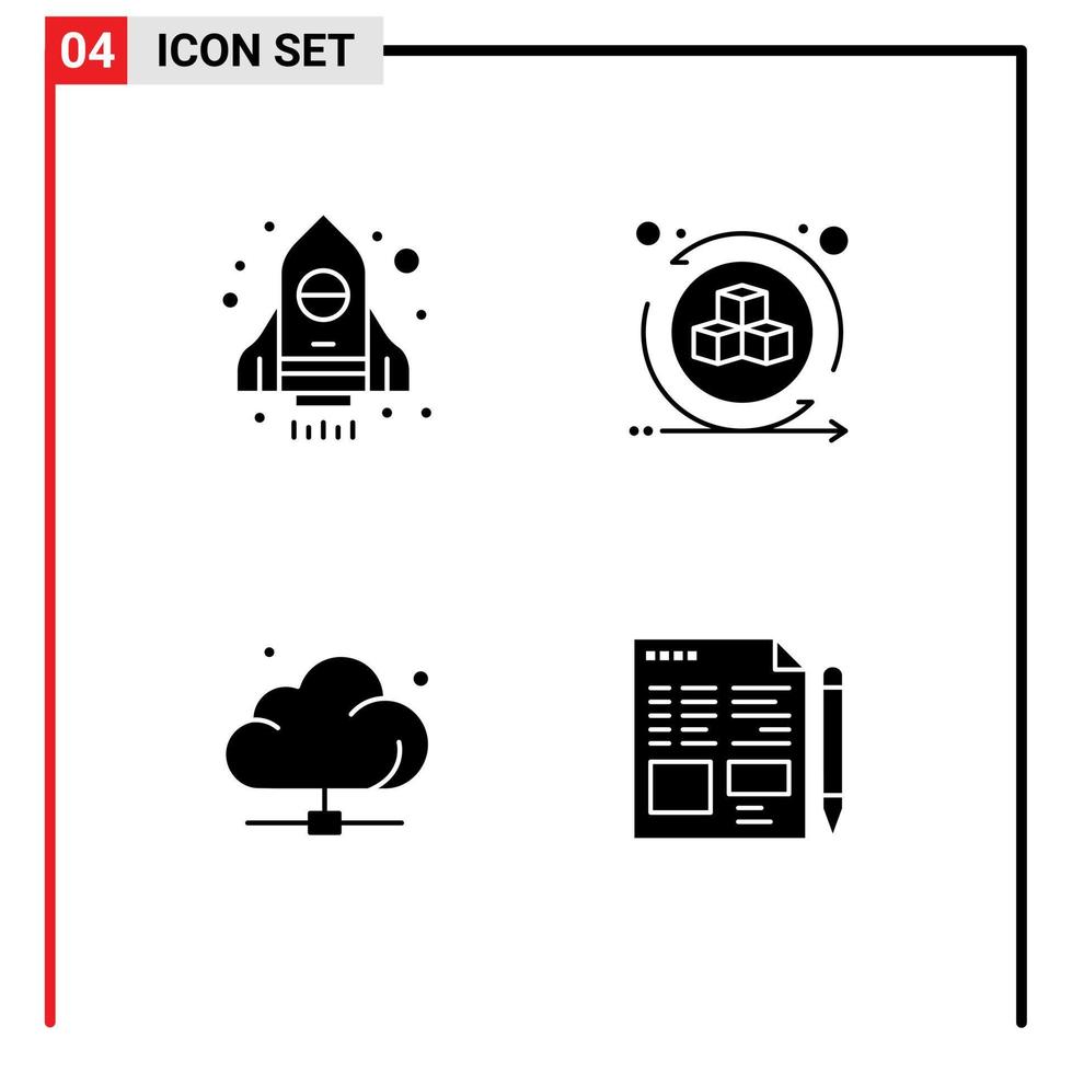 4 concepto de glifo sólido para sitios web móviles y aplicaciones entorno de red de cohetes tecnología virtual elementos de diseño vectorial editables vector