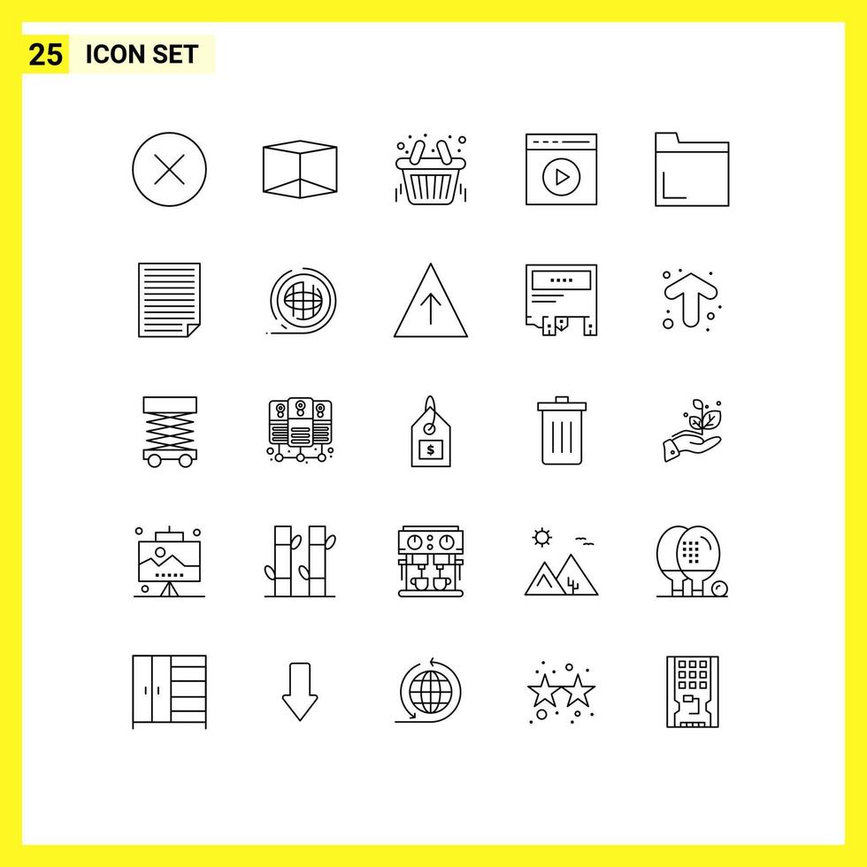 Line Pack of 25 Universal Symbols of data folder store file video play Editable Vector Design Elements