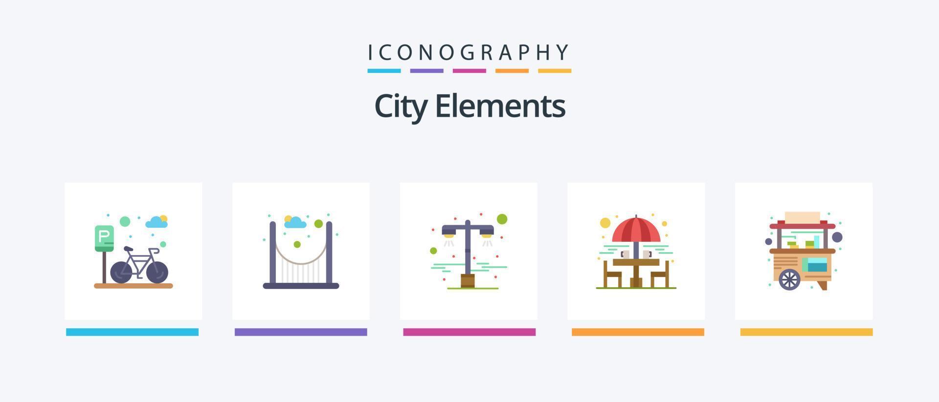 City Elements Flat 5 Icon Pack Including street. food. light. sitting table. drinking. Creative Icons Design vector