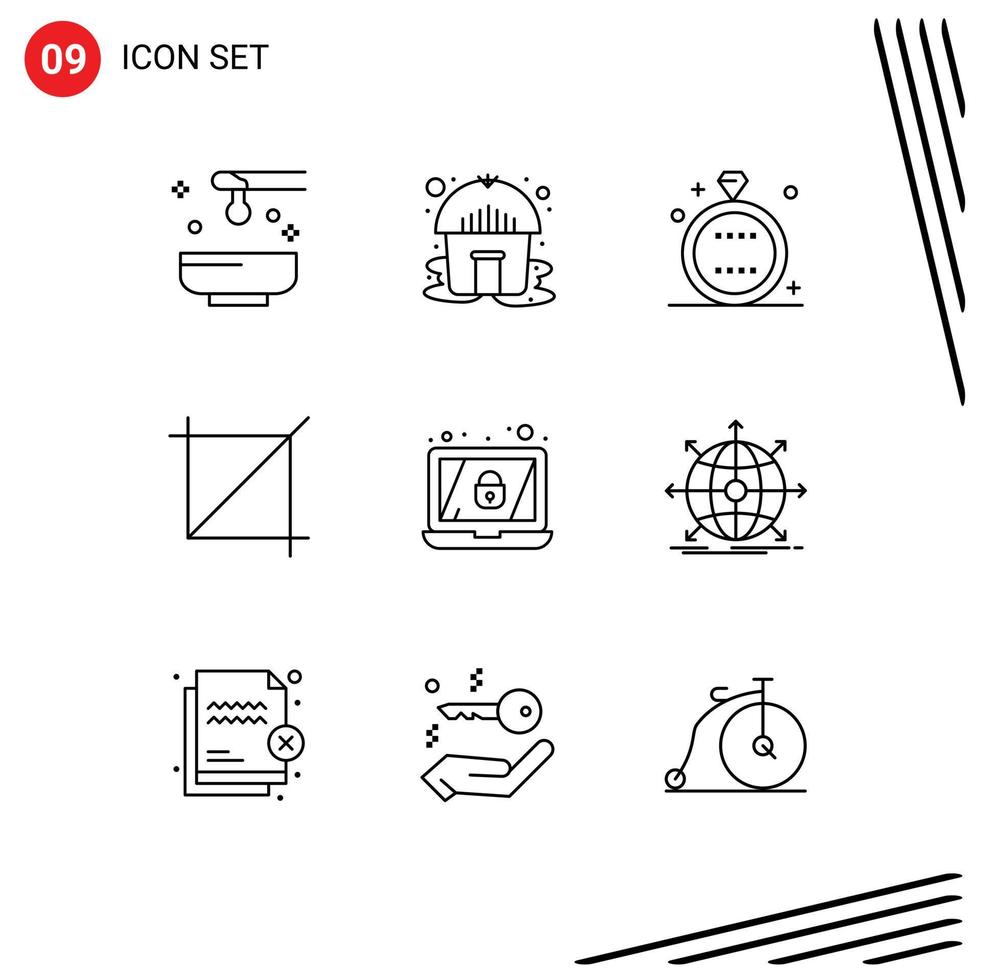 Set of 9 Commercial Outlines pack for lock encryption celebration tool wedding Editable Vector Design Elements