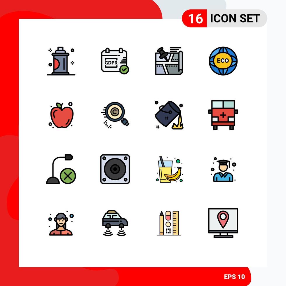 Set of 16 Modern UI Icons Symbols Signs for eco internet location global map Editable Creative Vector Design Elements