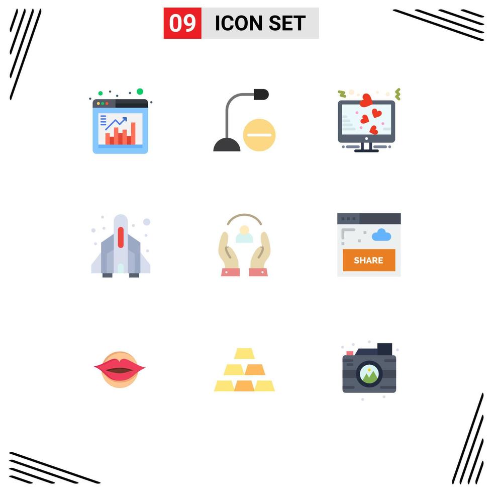 Universal Icon Symbols Group of 9 Modern Flat Colors of play fun microphone rocket love Editable Vector Design Elements