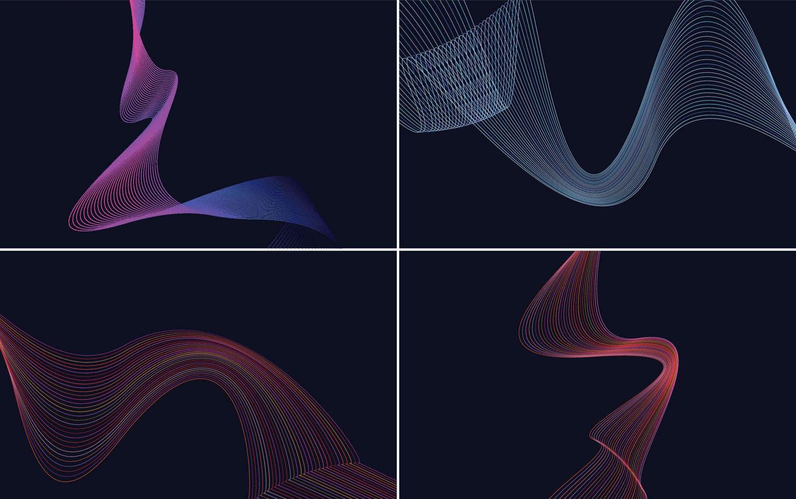 Set of 4 geometric wave pattern background Abstract waving line vector