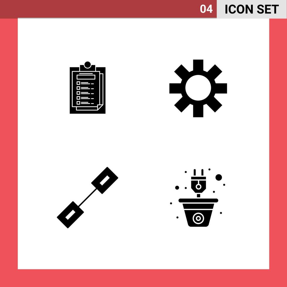 4 Universal Solid Glyphs Set for Web and Mobile Applications card link file gear energy Editable Vector Design Elements