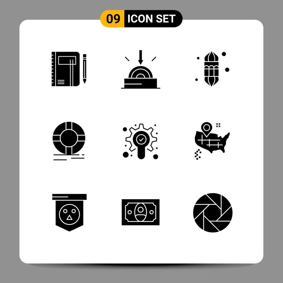 9 Thematic Vector Solid Glyphs and Editable Symbols of help festival download lamp light Editable Vector Design Elements