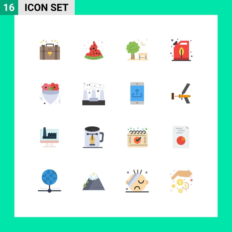 User Interface Pack of 16 Basic Flat Colors of food oil chair energy can Editable Pack of Creative Vector Design Elements