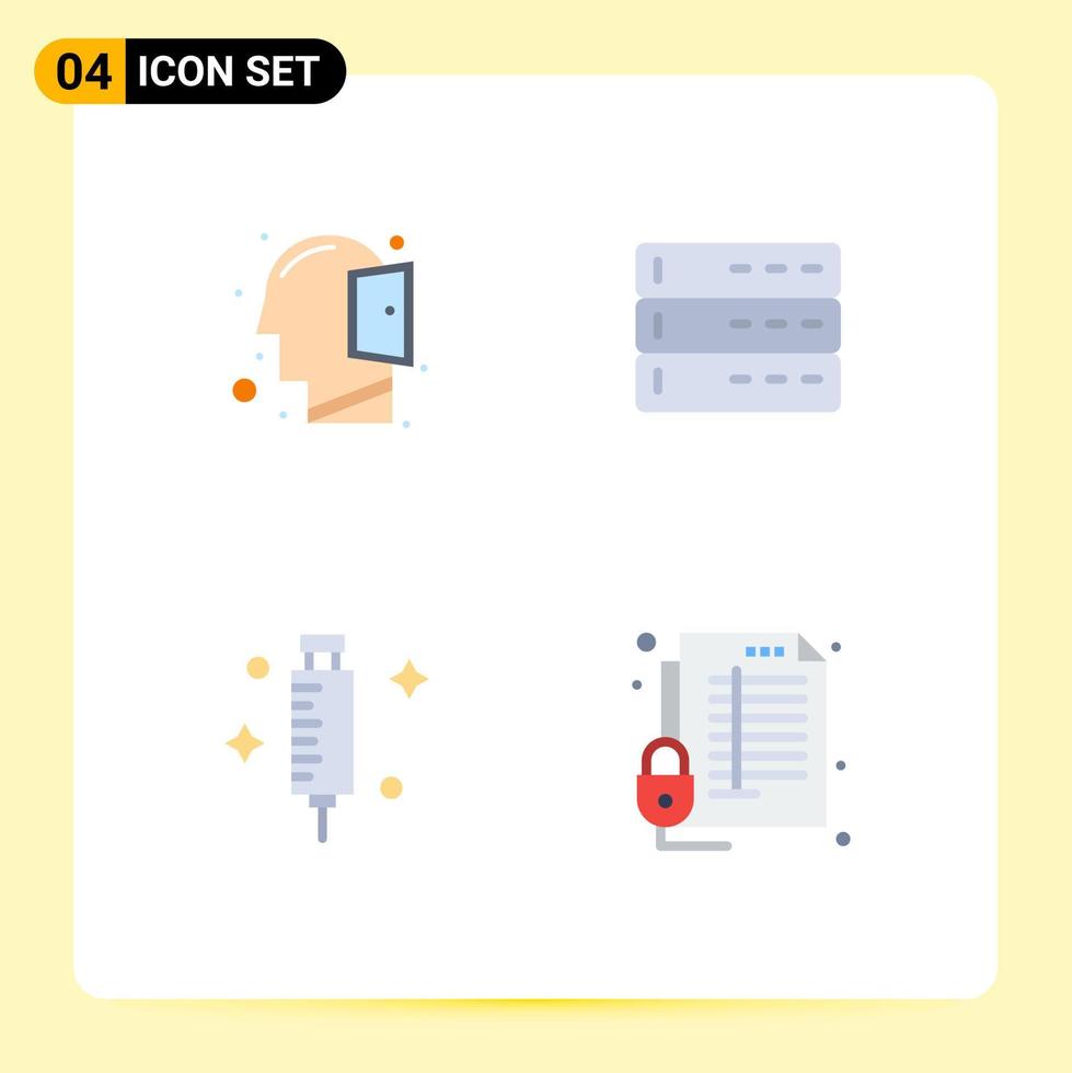 4 Universal Flat Icon Signs Symbols of head hospital thinking devices syringe Editable Vector Design Elements