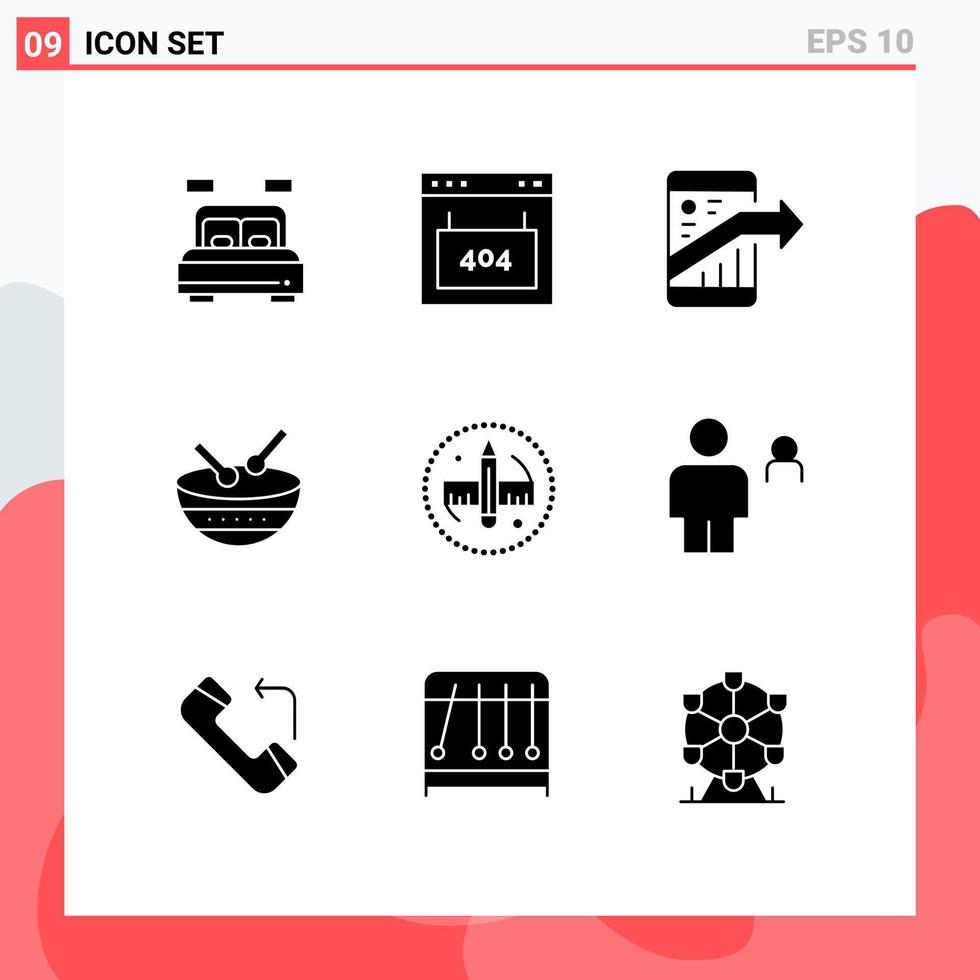 paquete de 9 signos y símbolos de glifos sólidos modernos para medios de impresión web, como elementos de diseño de vectores editables de instrumentos de desfile seo drum seo