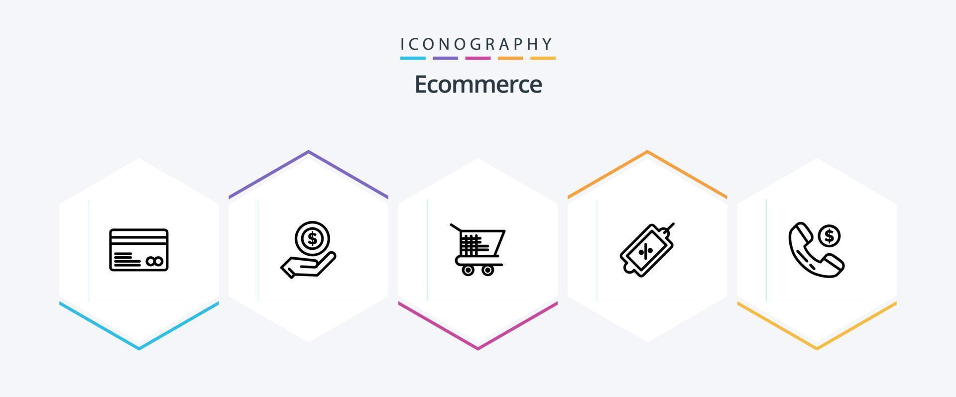 Ecommerce 25 Line icon pack including shopping. ecommerce. cart. tag. market vector