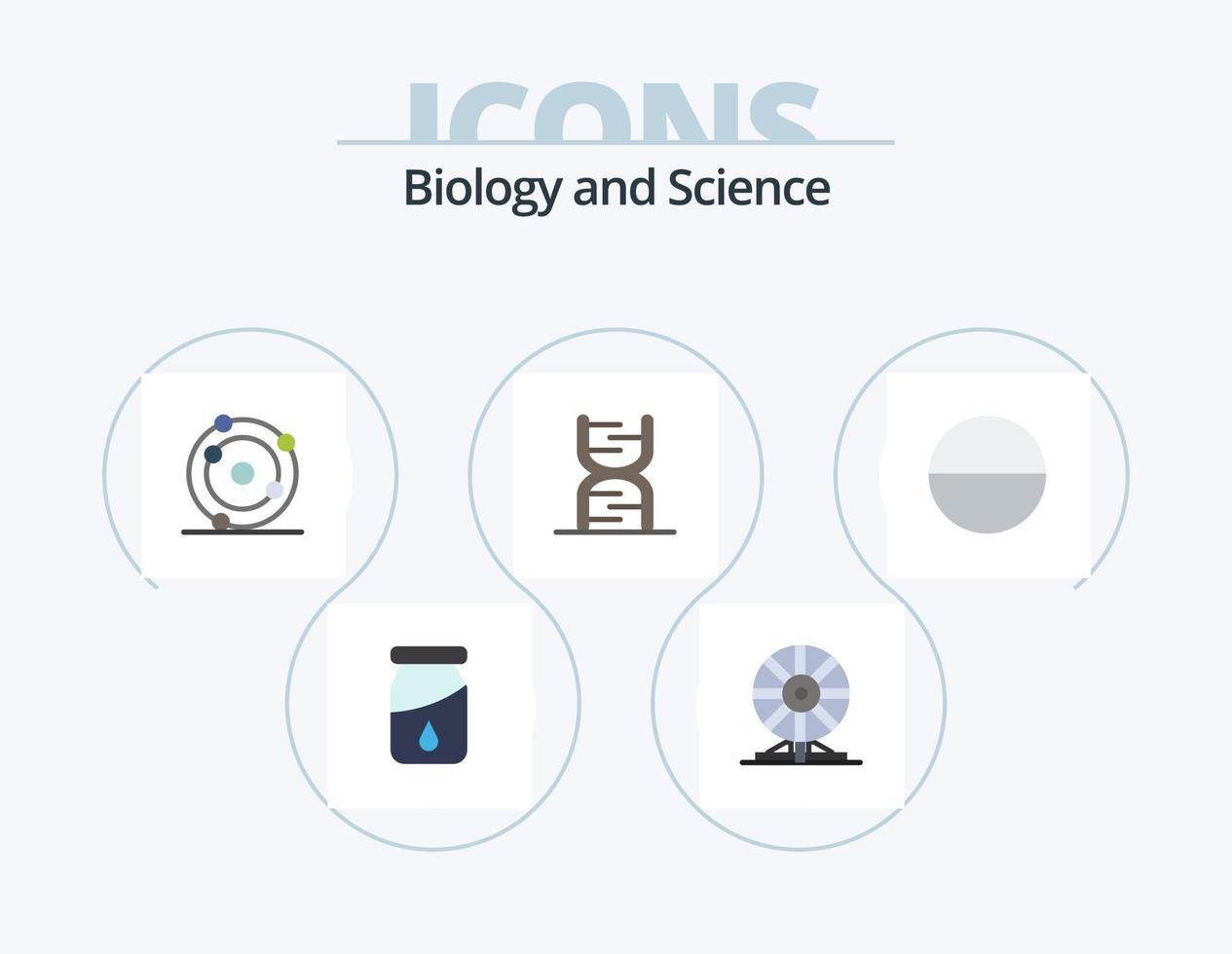 paquete de iconos planos de biología 5 diseño de iconos. píldora. ADN átomo. código. biología vector