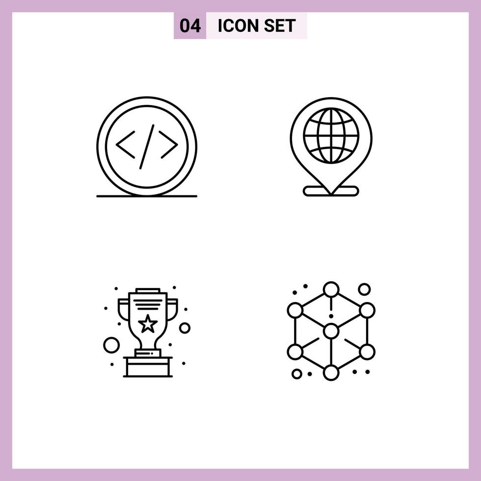 Stock Vector Icon Pack of 4 Line Signs and Symbols for code award programming globe silver Editable Vector Design Elements