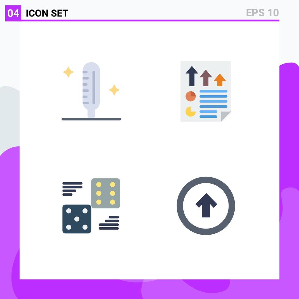 paquete de línea de vector editable de 4 iconos planos simples de juego de documento de termómetro de dados fríos elementos de diseño de vector editable