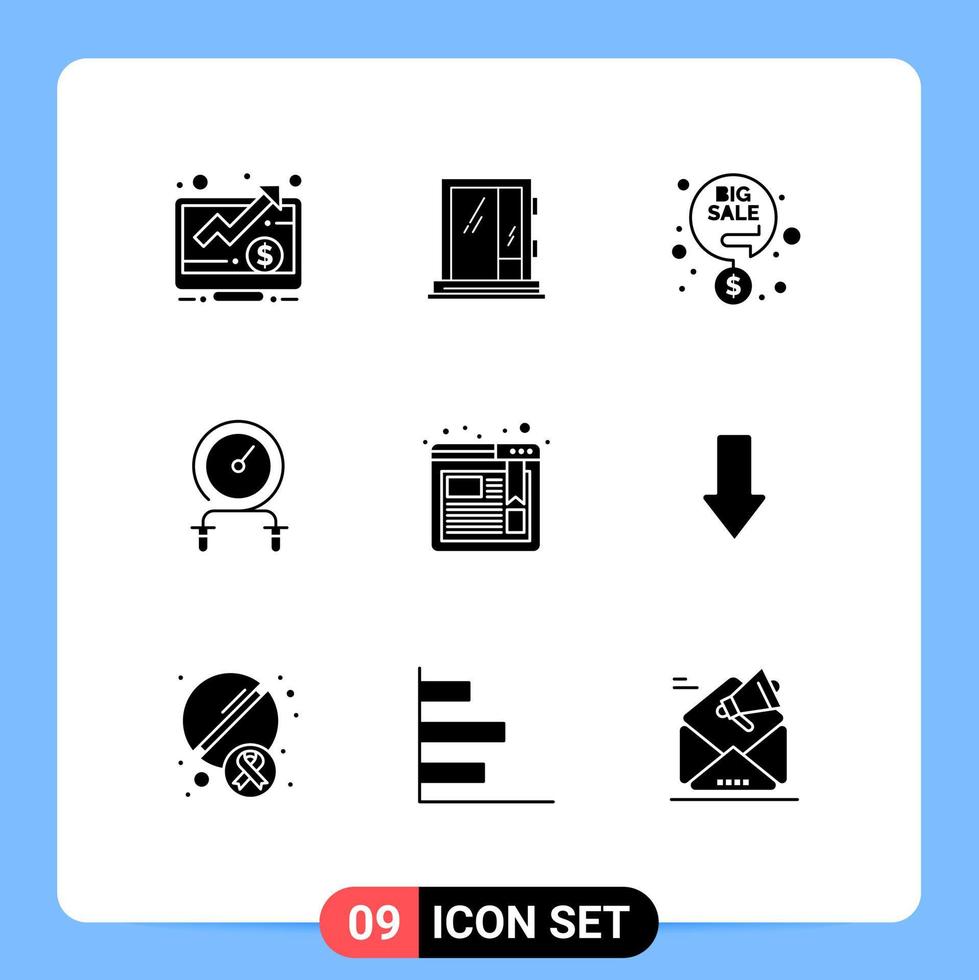 9 User Interface Solid Glyph Pack of modern Signs and Symbols of training hiit repair fitness percentage Editable Vector Design Elements