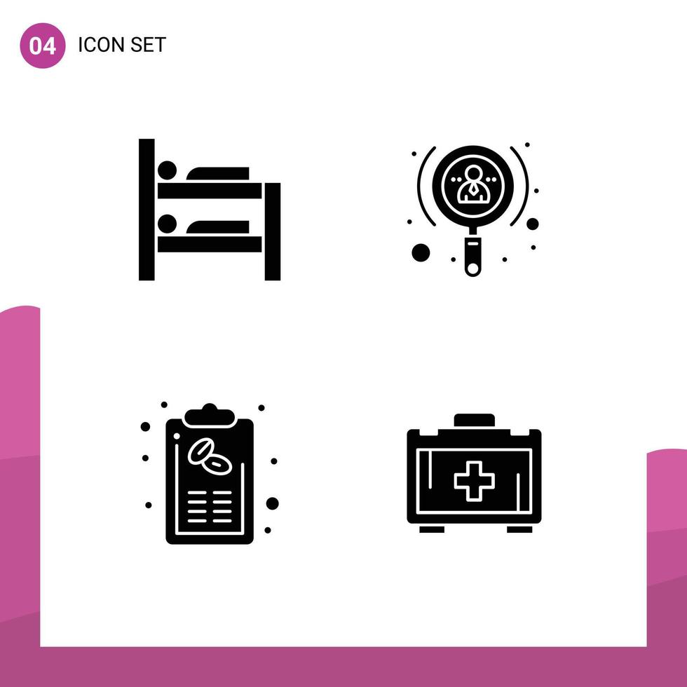 User Interface Pack of 4 Basic Solid Glyphs of bed hand growth user menu Editable Vector Design Elements