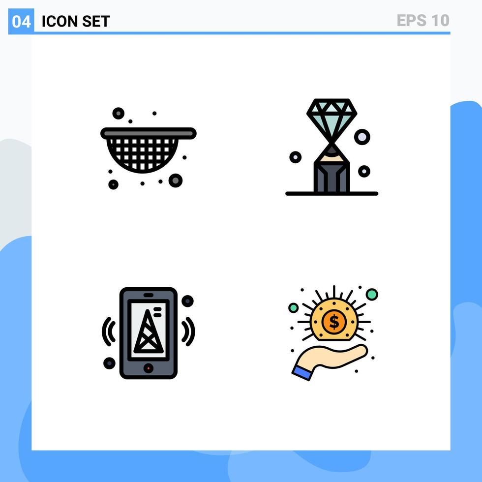 4 Creative Icons Modern Signs and Symbols of strainer iot gems pen mobile Editable Vector Design Elements